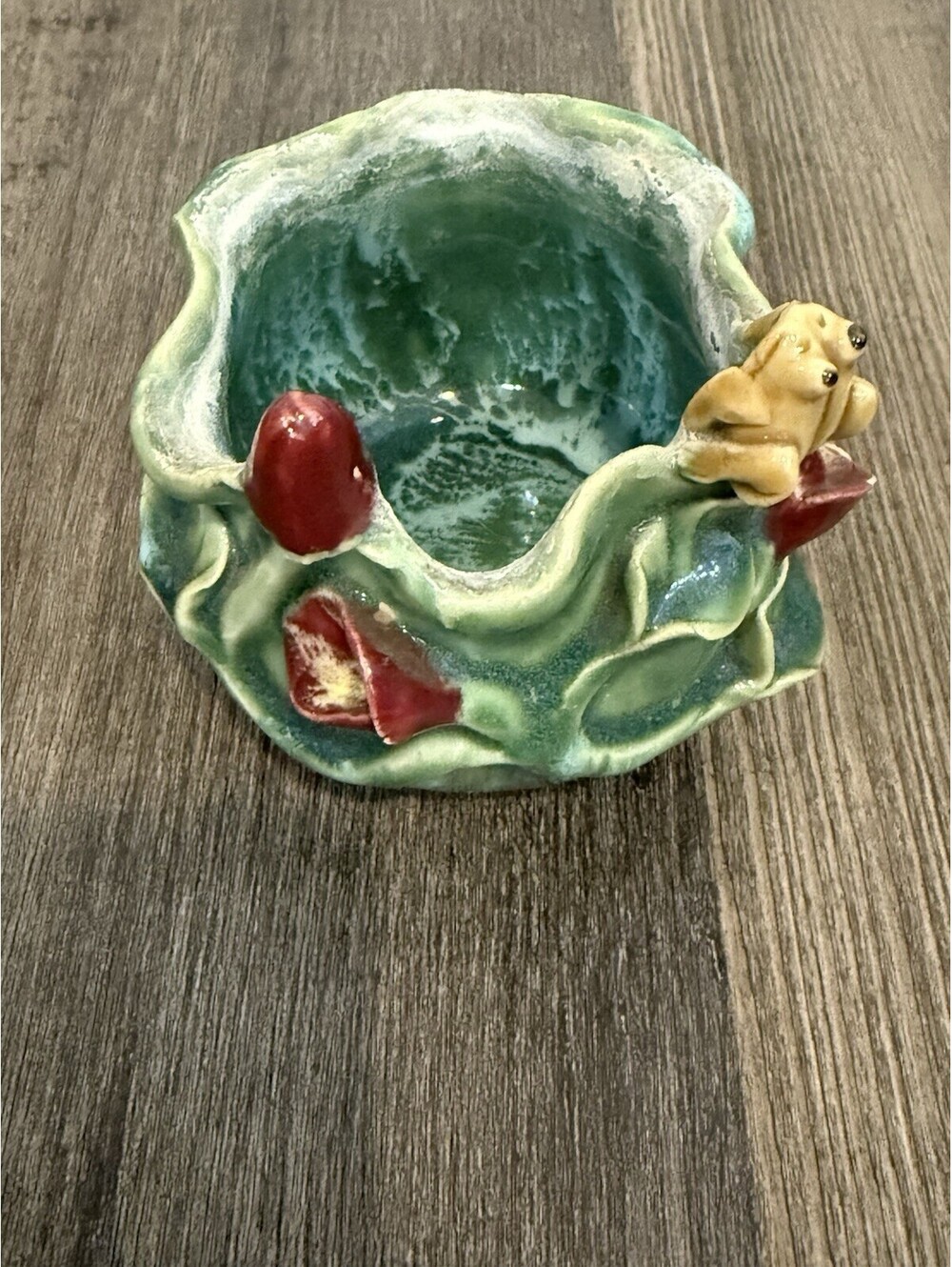 Majolica Art Pottery Frog Lilly pad small Planter Pot Succulents - Picture 7 of 8